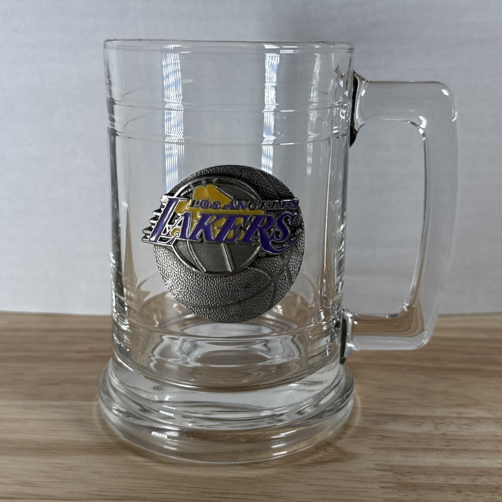 Lakers Mug Glass Tankard Stein HEAVY Raised Pewter Logo Basketball Sports Team